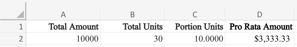 Example for calculating pro rata in Excel